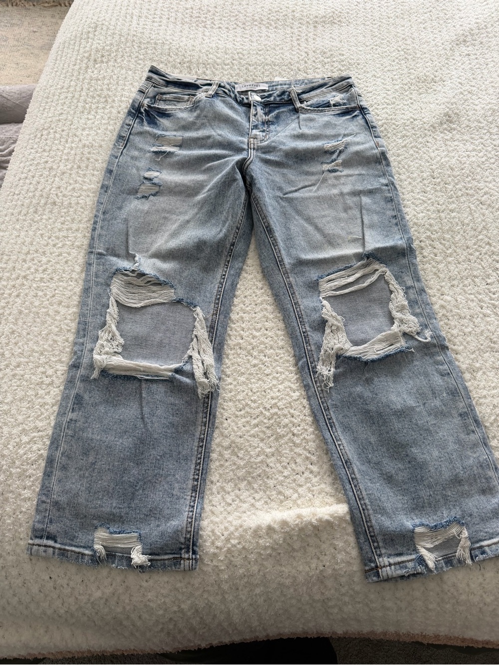 Light Blue Distressed Boyfriend Jeans for Women